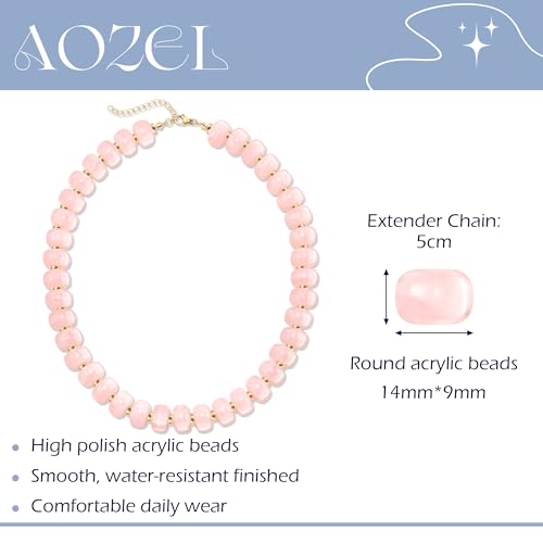 AOZEL Chunky Resin Beaded Necklace for Women Colorful Bead | Summer Beach, Waterproof, Fade Resistant, Adjustable Length, Boho Statement, for Daily Wear & Gifting - color: Rose Red