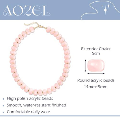 AOZEL Chunky Resin Beaded Necklace for Women Colorful Bead | Summer Beach, Waterproof, Fade Resistant, Adjustable Length, Boho Statement, for Daily Wear & Gifting - color: Rose Red
