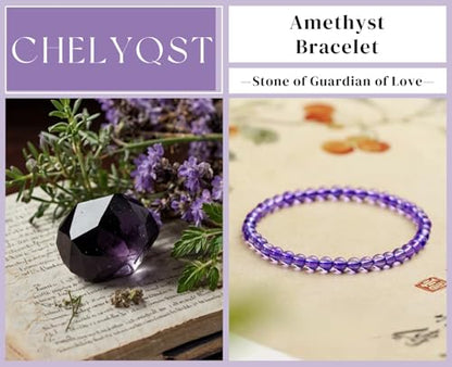 Carnelian Bracelet - Stone of Luck,Stretch Natural Stone Crystal Beads Jewelry Gifts for Women Men Unisex - color: Amethyst-Guardian of Love, size: 4mm