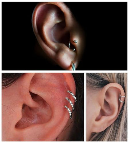 16PCS Surgical Stainless Steel Hinged Clicker Segment Horseshoe Septum Lip Eyebrow Rings 16G Nose Ring Hoop Cartilage Helix Conch Tragus Rook Daith Earrings Piercing Jewelry for Women Men 6mm 8mm 10mm 12mm - color: Silver Tone