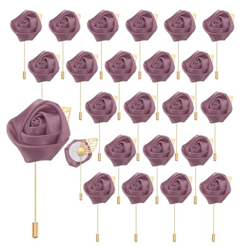uxcell 24pcs SOYA Red Rose Boutonnieres Flower Pins for Wedding | Buttonholes Pocket Boutonnieres for Wedding Ceremony Anniversary Prom Formal Dinner Party - color: Soya Red