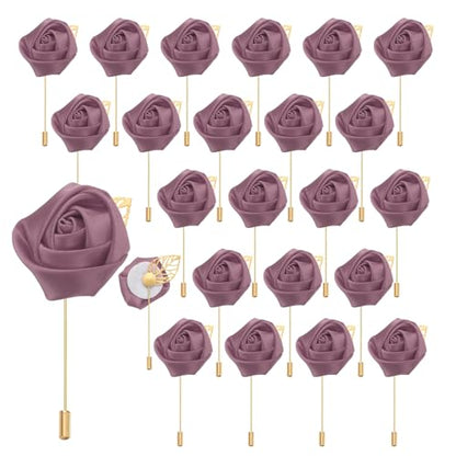 uxcell 24pcs SOYA Red Rose Boutonnieres Flower Pins for Wedding | Buttonholes Pocket Boutonnieres for Wedding Ceremony Anniversary Prom Formal Dinner Party - color: Soya Red