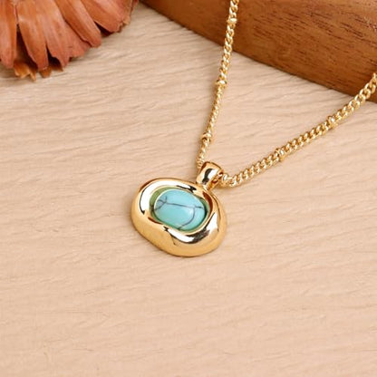 Jean Beau Gold Stone Pendant Necklaces for Women, Chunky Gemstone Dangle Necklace Wedding Prom Fashion Jewelry Gift - color: Turquoise Blue