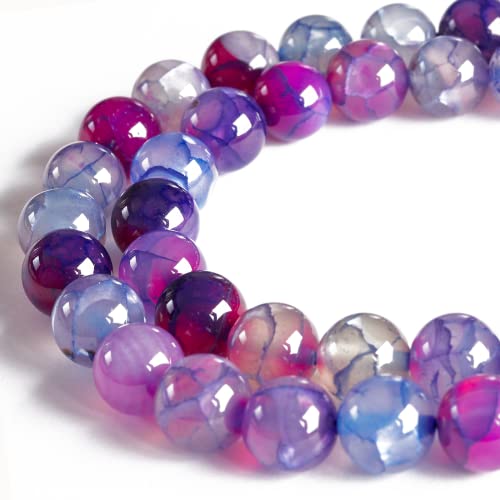 100pcs 8mm Purple Dragon Vein Agate Beads Natural Gemstone Beads Round Loose Beads for Crafting and Jewelry Making - color: Purple Dragon Vein Agate, size: 8mm