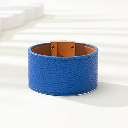 Rantanto Leather Wrap Bracelets For Women Gold Twist Lock Buckle Wrist Cuff | PU leather,Skin-friendly,Boho Stackable Wristband,Fashion Daily Jewelry,Trend Casual Party Bangle,Fit For Birthday, Holiday - color: Wide Royal Blue