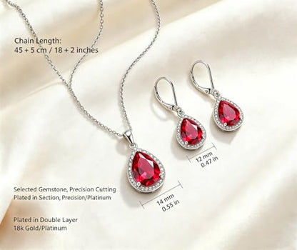 VONSSY Classic Oval Pendant Gemstone Necklace | Crystal Ruby Sapphire Waterdrop Birthstone Teardrop Emerald Necklace | 18K Platinum Gold Plated Chain | Jewelry Gift for Mother Wife Girlfriend - color: NL & ER - Red