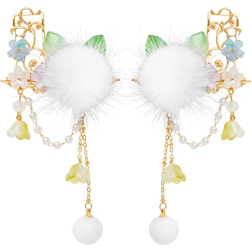 A Pair Wedding Hair Clips, Handmade Floral Design Alligator Crystal Hair Clips Pearl Barrettes, Rhinestones Flower Clips Pearl Headpieces Hair Pins Hair Accessories for Women Girls (White) - color: White