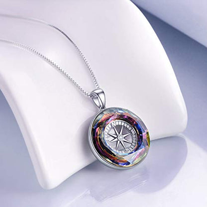 AOBOCO 2026 Graduation Gifts 925 Sterling Silver Compass Pendant Necklace High School College Graduation Jewelry Gifts for Women Daughter - style: Sterling Silver Pendant Necklace with Color-changed Crystal Compass Design