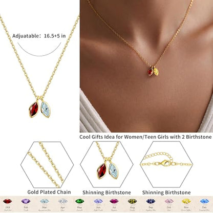 2026 Graduation Gifts Birthstone Necklace for Women Dainty Gold Necklace with 2 Birthstone Birthday Gift for Her Teen Girl Gift Trendy Stuff for Her Mom Daughter Girlfriend Friend Christmas Stocking Stuffers - color: 01-11 Jan & Nov, style: Leaf