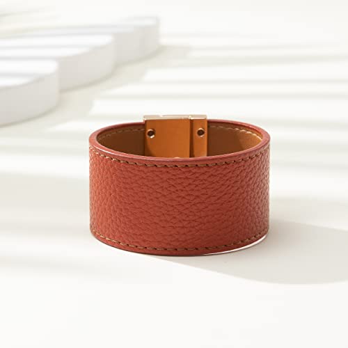 Rantanto Leather Wrap Bracelets For Women Gold Twist Lock Buckle Wrist Cuff | PU leather,Skin-friendly,Boho Stackable Wristband,Fashion Daily Jewelry,Trend Casual Party Bangle,Fit For Birthday, Holiday - color: Wide Brown