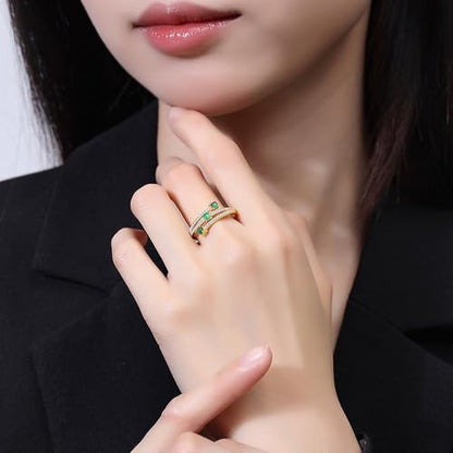 MRW Rings For Women Handmade Natura Green 925 Sterling Silver Gold Plated Zircon Ring Jewelry For Women - color: NATURAL JADE（Meteor shape）