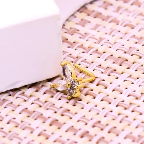 20G 3PCS Nose Ring Studs 316L Heart Nose Rings Nose Studs Butterfly and Flower Nose Stud Surgical Steel CZ L-Shaped Piercing Jewelry - color: Gold