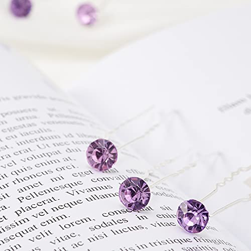 QIUTIMIY 20 Pack (Violet) Rhinestone Hair Pins Crystal Hair Clips for Bridal Wedding Women Hair Jewelry Accessories, with Clear Container - color: Rhinestone-Violet