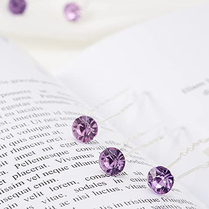 QIUTIMIY 20 Pack (Violet) Rhinestone Hair Pins Crystal Hair Clips for Bridal Wedding Women Hair Jewelry Accessories, with Clear Container - color: Rhinestone-Violet