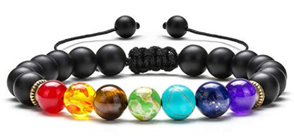 Men Women 8mm Lava Rock Beads Chakra Bracelet - color: Matte Black Agate-21004