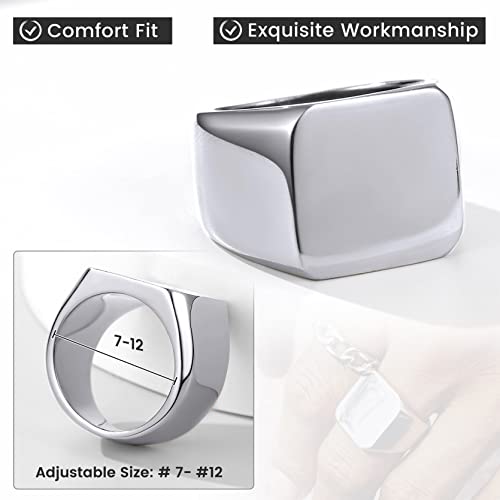 GoldChic Jewelry Personalized Signet Rings Men Women, Stainless Steel Custom Photo Bold Square/Oval Monogram/Old English Initial Pinky Stacking Statement Ring in Black/Silver/Gold (Size 7-14) - color: Steel-Blank - Square