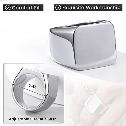 GoldChic Jewelry Personalized Signet Rings Men Women, Stainless Steel Custom Photo Bold Square/Oval Monogram/Old English Initial Pinky Stacking Statement Ring in Black/Silver/Gold (Size 7-14) - color: Steel-Blank - Square