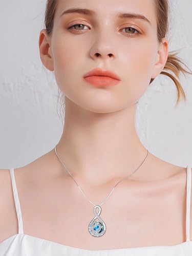 TOUPOP Birthstone Necklace for Women 925 Sterling Silver Moon and Star Pendant Necklaces I Love You to the Moon and Back Jewelry Anniversary Birthday Gifts for Her Wife Girlfriend Mom - color: 12-Dec-Blue Topaz
