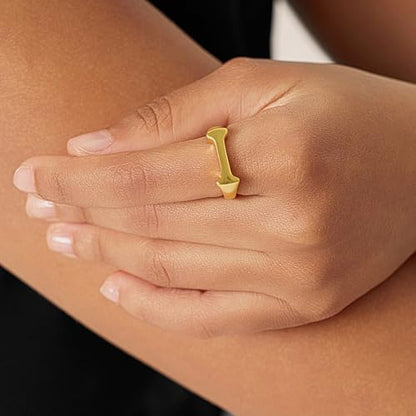 Cicy Bell Initial Rings for Women 18k Gold Plated Adjustable Rings | Open Signet Rings, Bold Letter, Personalized Engraved, For Party - color: Initial-I