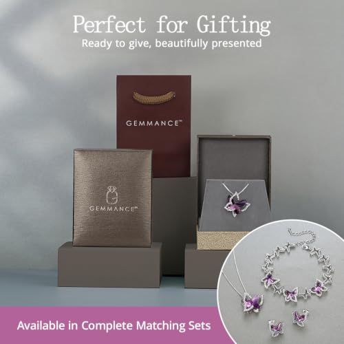 Butterfly Necklace, Birthstone Crystal, for Women, Silver Tone Pendant Jewelry, Anniversary Birthday Gift for Her, Wife & Mom, 18"+2" - color: 02a-February Birthstone - Amethyst Dark Pink Crystal