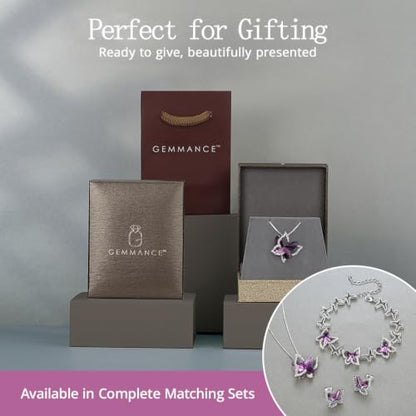 Butterfly Necklace, Birthstone Crystal, for Women, Silver Tone Pendant Jewelry, Anniversary Birthday Gift for Her, Wife & Mom, 18"+2" - color: 02a-February Birthstone - Amethyst Dark Pink Crystal