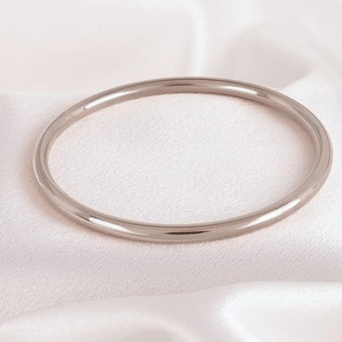 Minimal Silver Bangle for Women, Seamless Closed Stainless Steel Bracelet