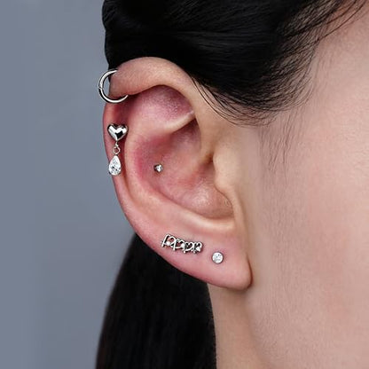 Hollow Heart Piercing Jewelry Collection - ASTM F136 Titanium Internally Threaded Flat Back Stud for Cartilage, Helix, Conch - color: Soldered Heart - Tit