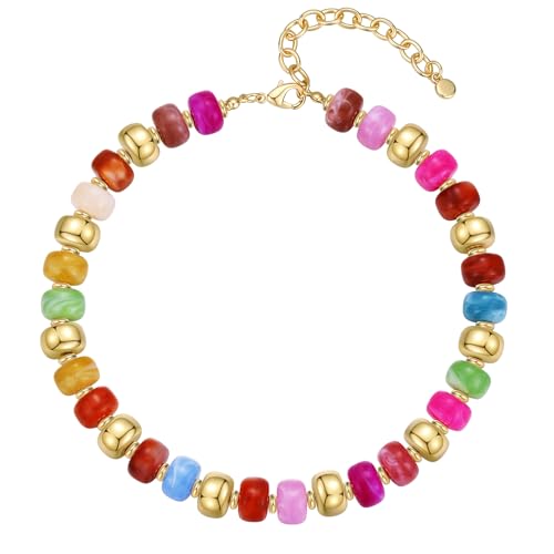 Resin Chunky Colorful Beaded Necklace | Adjustable Boho Statement Necklace,Summer Beach Party Jewelry - color: Colorful
