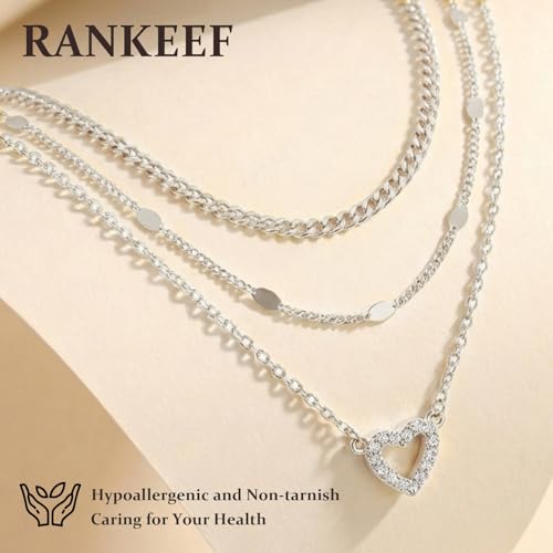 RANKEEF Layered Gold Necklaces for Women Sterling Silver Necklace Waterproof Silver Necklace For Women Adjustable Sterling Silver Necklace For Women Set Jewelry Gift - color: Silver-A