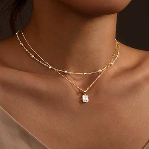 Layered Dainty Necklaces for Women Set, 14K Gold Silver Plated Choker Chain Simple Pendant Necklace Stackable, Trendy Prom Jewelry Gifts for Women - color: Diamond1-Gold