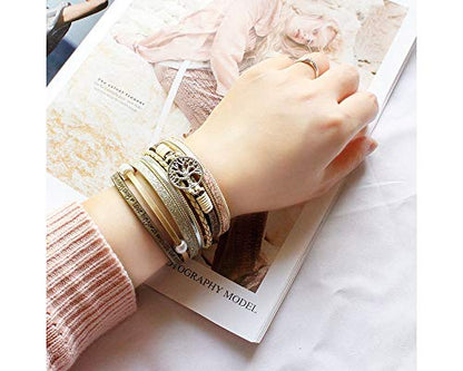 Fesciory Leather Wrap Bracelets for Women, Boho Western Layered Jewelry | Layered leather cuff bracelets, Easy on and off, Boho western style, Daily wear, Gift for women - color: Beige 1