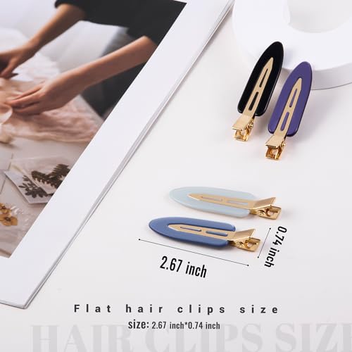 10 Pcs Creaseless No Crease No Bend Flat Hair Clips For Styling Non Slip Makeup Clips For Women Salon Hairstyle,Bright Black Blue - color: Bright Black Blue