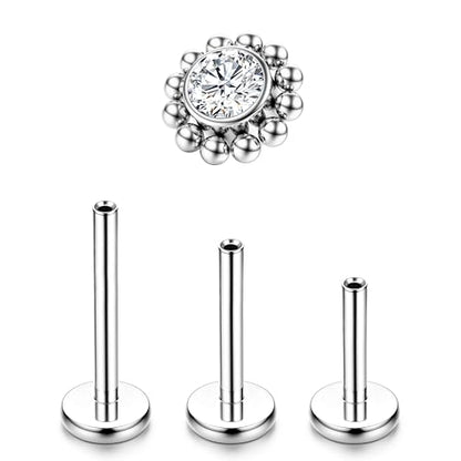 LOLIAS 16G G23 Titanium Tragus Conch Helix Piercing Jewelry 6mm 8mm 10mm - Internally Threaded Flat Back Stud Cartilage Earrings Hypoallergenic Forward Earlobe Labret Tragus Piercing Jewelry - color: Flower-Titanium