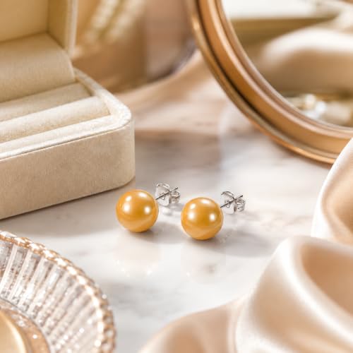 Pearl Stud Earrings Multicolor Shell Beads Pearl Hypoallergenic Stud Earrings Ocean Shell Pearl Jewelry - color: Yellow