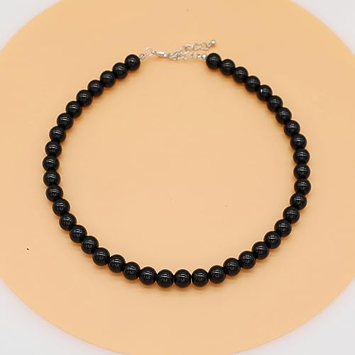Long Simulated 10mm AAA Pearl Strand Necklace for Women Multicolor Pearl Choker Necklace 1920s Pearl Statement Necklace Costume Jewelry - color: 10mm Black