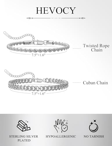 Silver Bracelet Set for Men, Figaro and Cable Link Chain | Stainless steel Figaro and cable link bracelets for stacking, daily wear, and gifts - color: Style2-8 inch