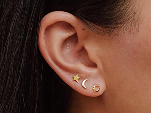 EPIRORA Sterling Silver Stud Earrings for Women Men- 4 Pairs of Hypoallergenic Simple Geometric Small Stud Earring Set Tiny Circle Triangle Square Bar Stud Earrings Mini Cartilage Tragus Earrings - style: Style 3- Gold