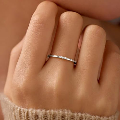 Dainty 14K Gold Plated Cubic Zirconia Rings Eternity Engagement Wedding Band Rings 925 Sterling Silver Stackable Rings for Women Aura Minimalist Knuckle Pinky Finger Ring Mothers Day Jewelry Gifts - color: Silver