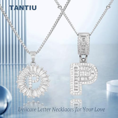14K Gold Plated Alphabet Necklace Cubic Zirconia Letter Pendant, Personalized Name Jewelry Gift for Women, Customizable A-Z, Birthday/Mothers Day Gifts for Womens - color: White Gold, style: Style-P