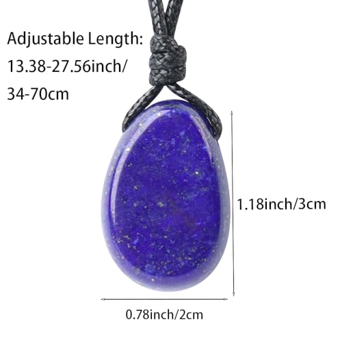 Natural Gemstone Pendant Necklace Healing Crystal Stone Choker Necklace Adjustable Waxed Black Rope for Men - color: Lapis Lazuli