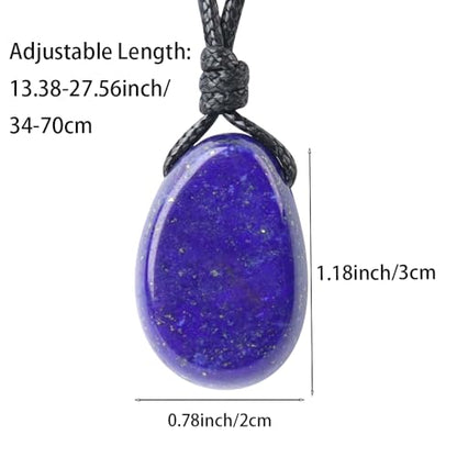 Natural Gemstone Pendant Necklace Healing Crystal Stone Choker Necklace Adjustable Waxed Black Rope for Men - color: Lapis Lazuli
