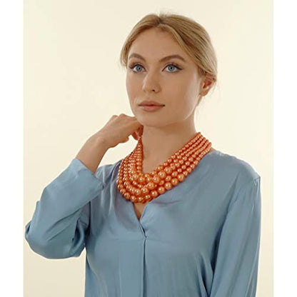 JNF Large Faux Pearl Necklaces for Women Multi strand Pearl Necklace Bracelet and Earrings Set 1920s Costume Pearls Necklace Jewelry Accessories - color: Orange Pearl Necklace