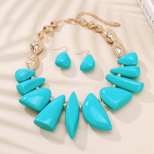 Bocar Chunky Beaded Necklace - color: Turquoise-Set
