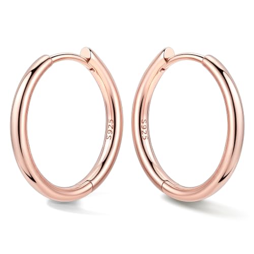 Bestyle Sterling Silver Small Hoop Earrings for Women, Hypoallergenic Silver/Black/Rose Gold/Gold Small Huggie Hoops Helix Cartilage Earring for Multiple Piercing Sleep, Size 8/10/12/14/16/18/20mm - color: Rose Gold-Sterling Silver, size: 16mm