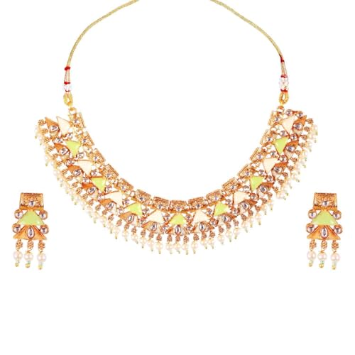 Efulgenz Indian Wedding Antique Crystal Faux Pearl Necklace Set for Women - color: Mint