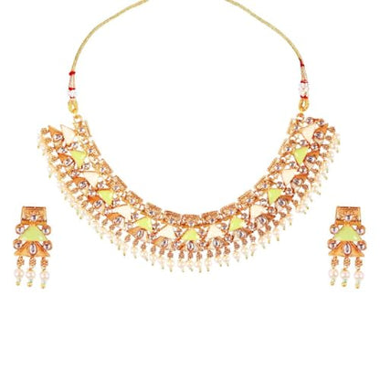Efulgenz Indian Wedding Antique Crystal Faux Pearl Necklace Set for Women - color: Mint