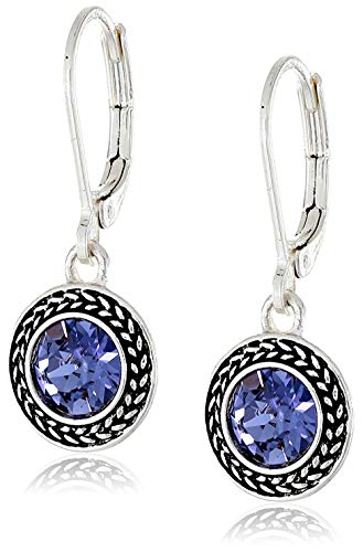 Handmade Sterling Silver Boho Crystal Dangle Leverback Earrings For Women - color: Lavender