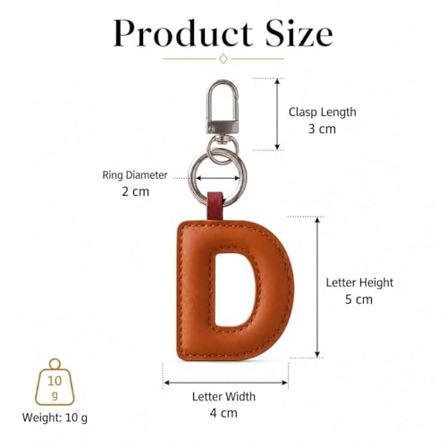 Initial Letter Keychain,Stainless Steel,Colorful Faux Leather Keyring for Backpack,Purse,Car Keys,Gift for Men Women - color: D