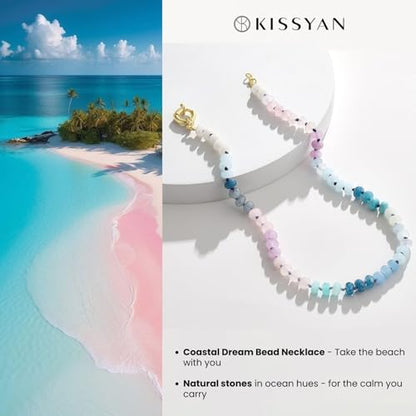 KissYan Beaded Gemstone Necklaces for Women | Colorful Bead Natural Stone Choker with 14K Gold Plated Spring Ring Clasp, Handmade Knot Jewelry for Summer Beach - color: H-Blue & Purple