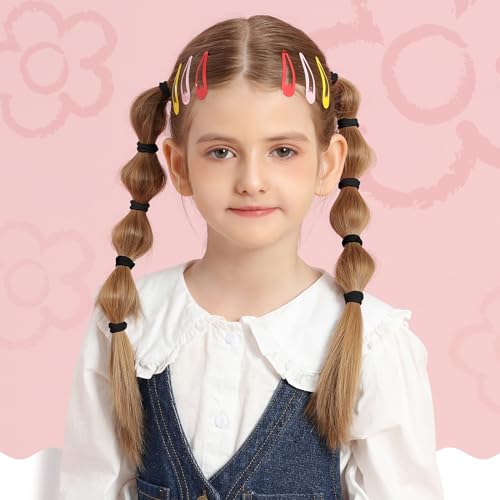 YGDZ 300PCS Black Cotton Hair Ties: Mini Elastic Ponytail Holders and Seamless Hair Bands for Little Girls, Kids, and Toddlers - color: black
